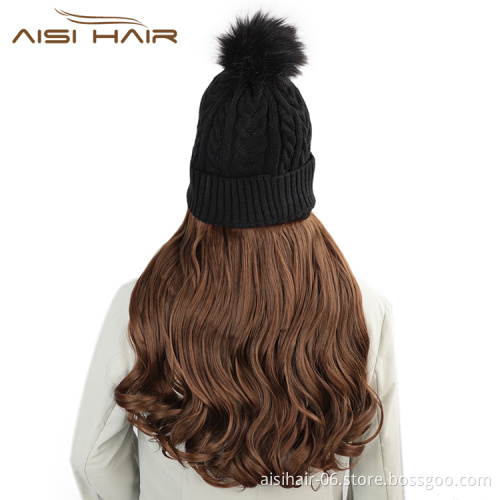 Aisi Hair Synthetic Nature Long Wavy Brown Body Wave Cap Hair Heat Resistant Fiber Hair Extension With Cap For Black White Women